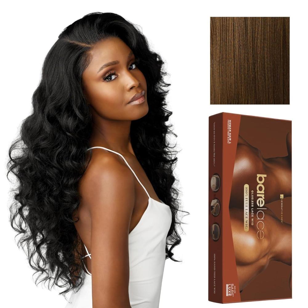 imageSensationnel Bare Lace Fulllace Wig Unit 4 Human Hair Blend All Lacefrontal Glueless Synthetic 180 Degree Preplucked Hairline 1 JETBLACKMOCHABROWN
