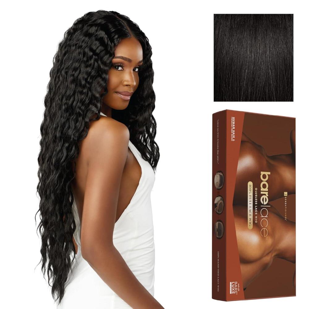 imageSensationnel Bare Lace Fulllace Wig Unit 6 Human Hair Blend All Lacefrontal Glueless Synthetic 180 Degree Preplucked Hairline 1 JETBLACK1B OFFBLACK