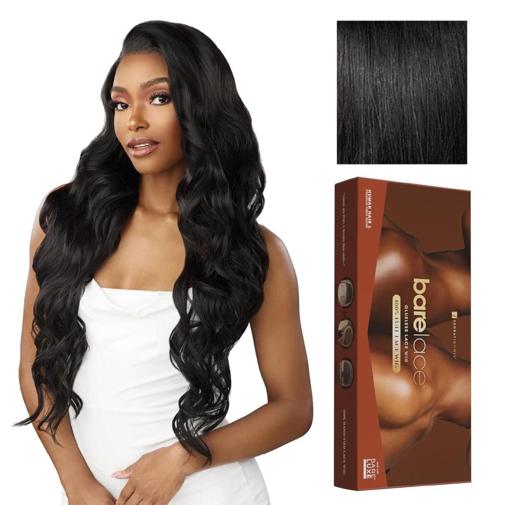 imageSensationnel Bare Lace Fulllace Wig  Unit 8 Human Hair Blend All Lacefrontal Glueless Synthetic 180 Degree Preplucked Hairline 1 JETBLACK1 JETBLACK