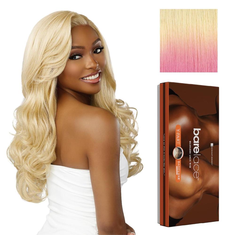 imageSensationnel Bare Lace Ypart Lacewigs  Jordyn Lacefront Glueless Synthetic 180 Degree Preplucked Hairline 1 JETBLACKLT613PINK