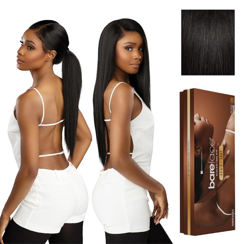imageSensationnel Barelace 13X5 360 Lace Wig Unit 1 Glueless Human Hair Blend EartoEar Deep Parting Pre Cut Hairline 1 JETBLACK1B OFFBLACK