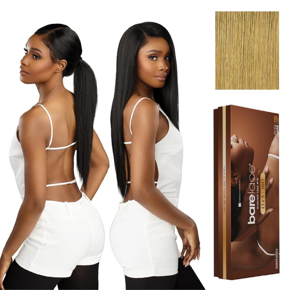 imageSensationnel Barelace 13X5 360 Lace Wig Unit 1 Glueless Human Hair Blend EartoEar Deep Parting Pre Cut Hairline 1 JETBLACKBALAYAGEPLATINUM