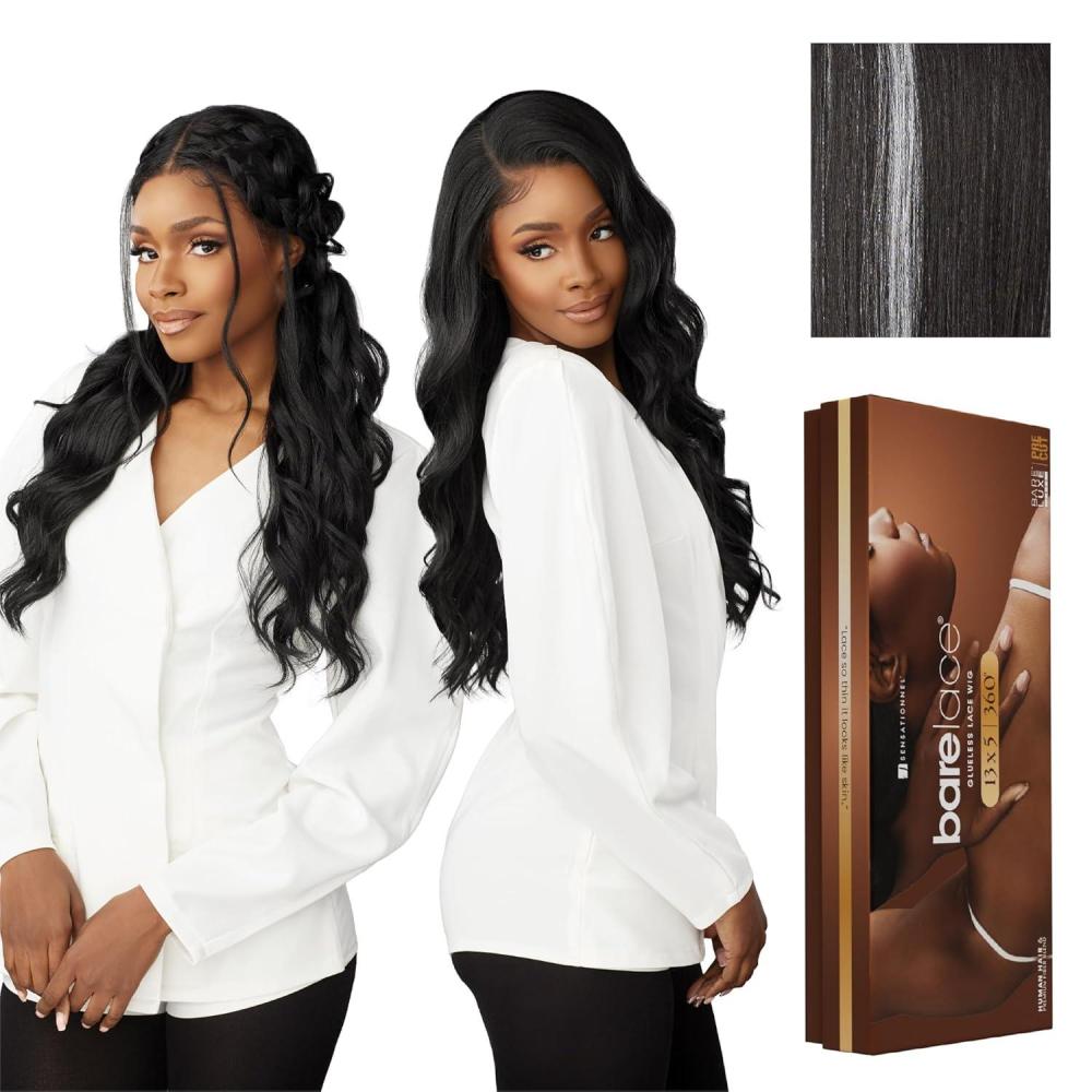 imageSensationnel Barelace 13X5 360 Lace Wig Unit 2 Glueless Human Hair Blend EartoEar Deep Parting Pre Cut Hairline 1 JETBLACKBALAYAGEPLATINUM