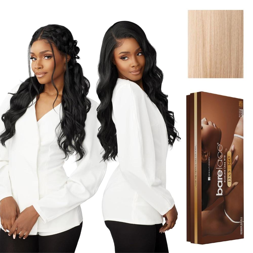 imageSensationnel Barelace 13X5 360 Lace Wig Unit 2 Glueless Human Hair Blend EartoEar Deep Parting Pre Cut Hairline 1 JETBLACKPEARLBLONDE