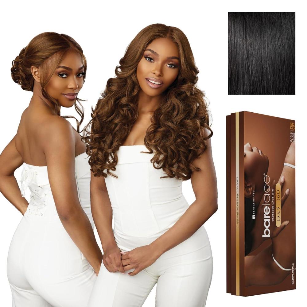 imageSensationnel Barelace 13X5 360 Lace Wig Unit 3 Glueless Human Hair Blend EartoEar Deep Parting Pre Cut Hairline 1 JETBLACK1 JETBLACK