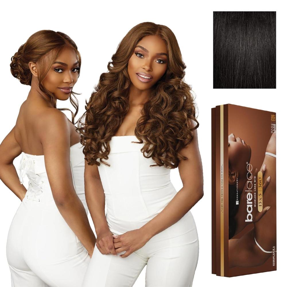 imageSensationnel Barelace 13X5 360 Lace Wig Unit 3 Glueless Human Hair Blend EartoEar Deep Parting Pre Cut Hairline 1 JETBLACK1B OFFBLACK