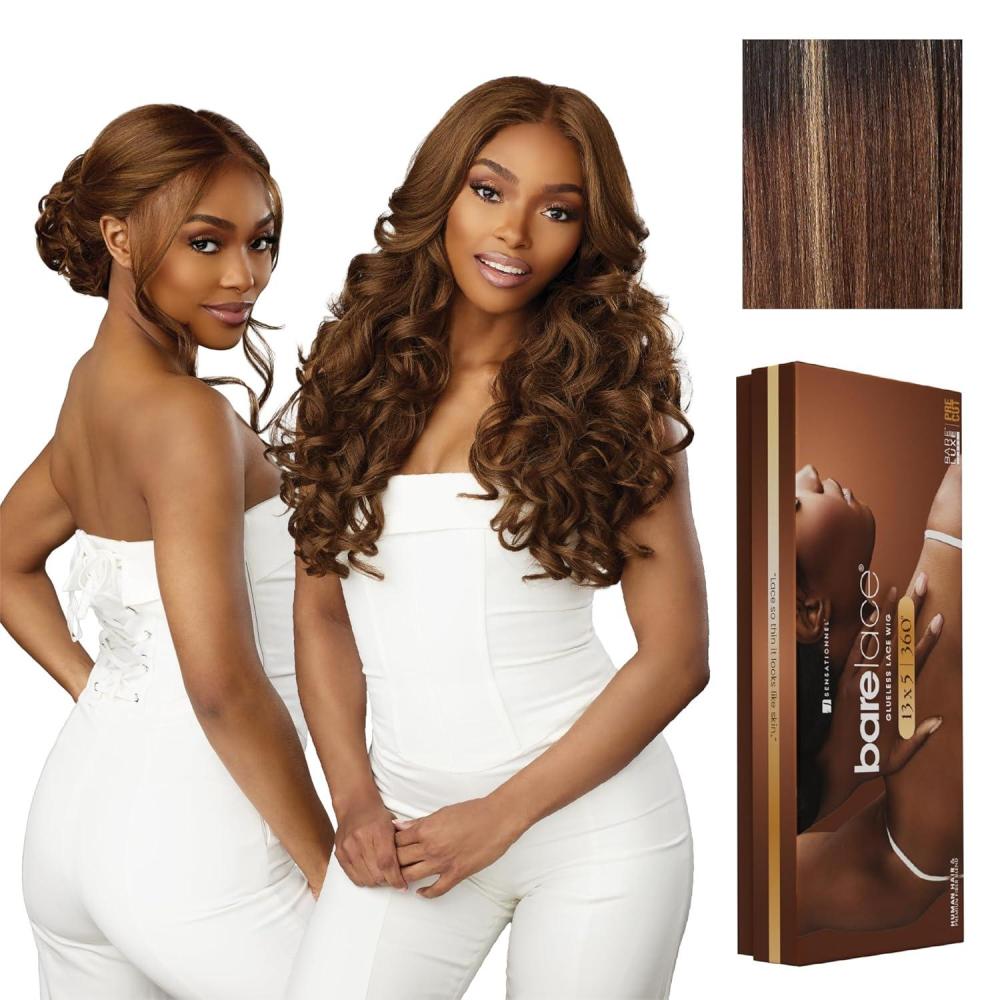 imageSensationnel Barelace 13X5 360 Lace Wig Unit 3 Glueless Human Hair Blend EartoEar Deep Parting Pre Cut Hairline 1 JETBLACKBALAYAGECARAMEL