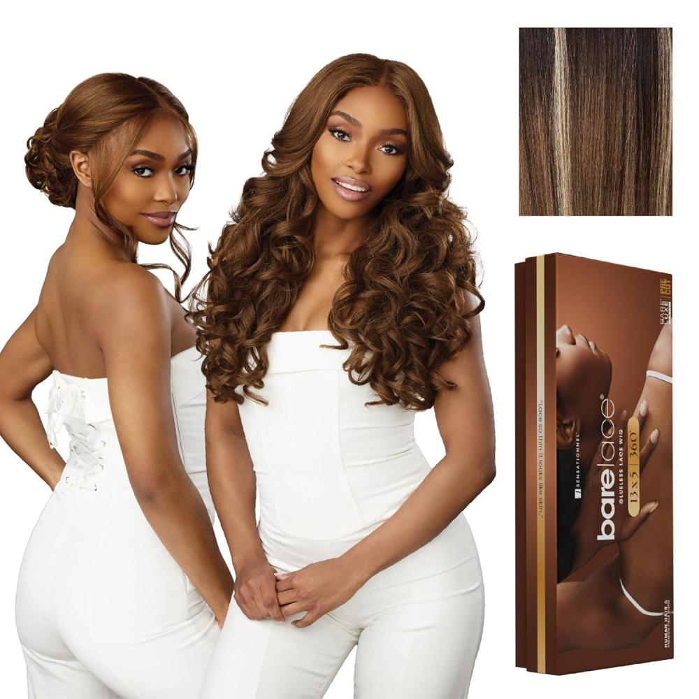 imageSensationnel Barelace 13X5 360 Lace Wig Unit 3 Glueless Human Hair Blend EartoEar Deep Parting Pre Cut Hairline 1 JETBLACKBALAYAGEMOCHA