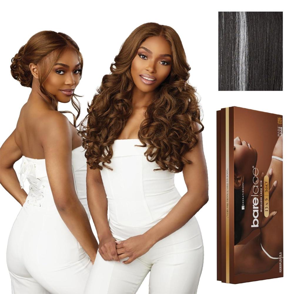 imageSensationnel Barelace 13X5 360 Lace Wig Unit 3 Glueless Human Hair Blend EartoEar Deep Parting Pre Cut Hairline 1 JETBLACKBALAYAGEPLATINUM