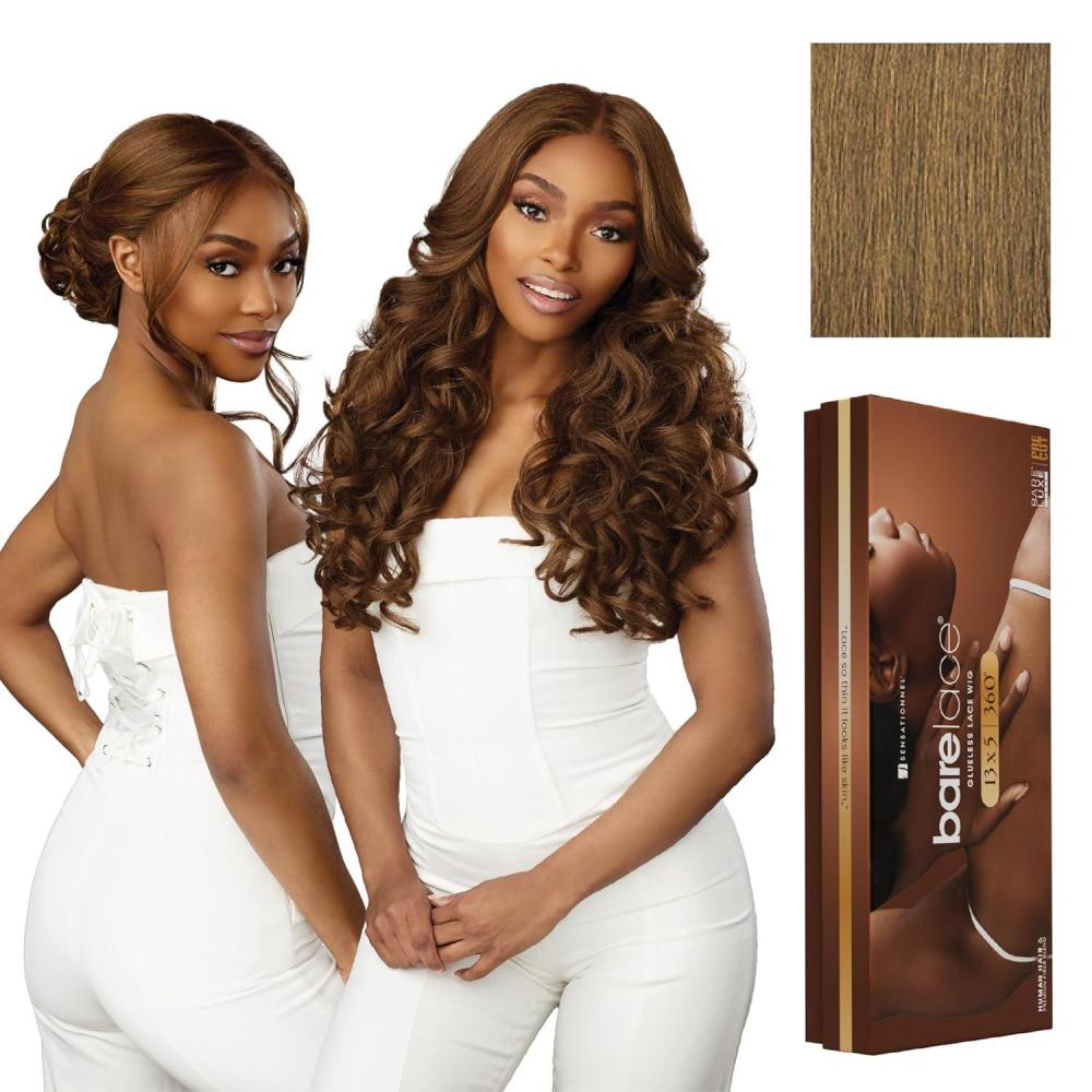 imageSensationnel Barelace 13X5 360 Lace Wig Unit 3 Glueless Human Hair Blend EartoEar Deep Parting Pre Cut Hairline 1 JETBLACKMOCHABROWN