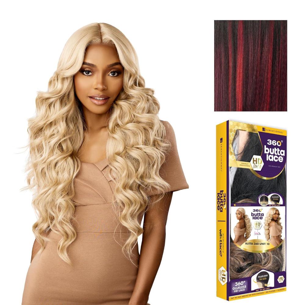 imageSensationnel Butta 360 Lace Wig Unit 10 Wider Parting 360 Degree Lace Glueless Synthetic Preplucked Hairline 1 JETBLACKBALAYAGEFIERYRED