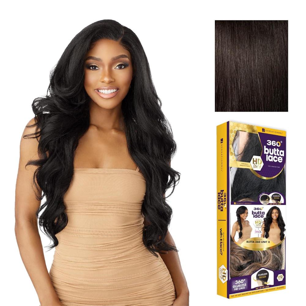 imageSensationnel Butta 360 Lace Wigs Unit 8 Side Wider Parting 360 Degree Lace Glueless Synthetic Preplucked Hairline 1 JETBLACK2 DARKBROWN