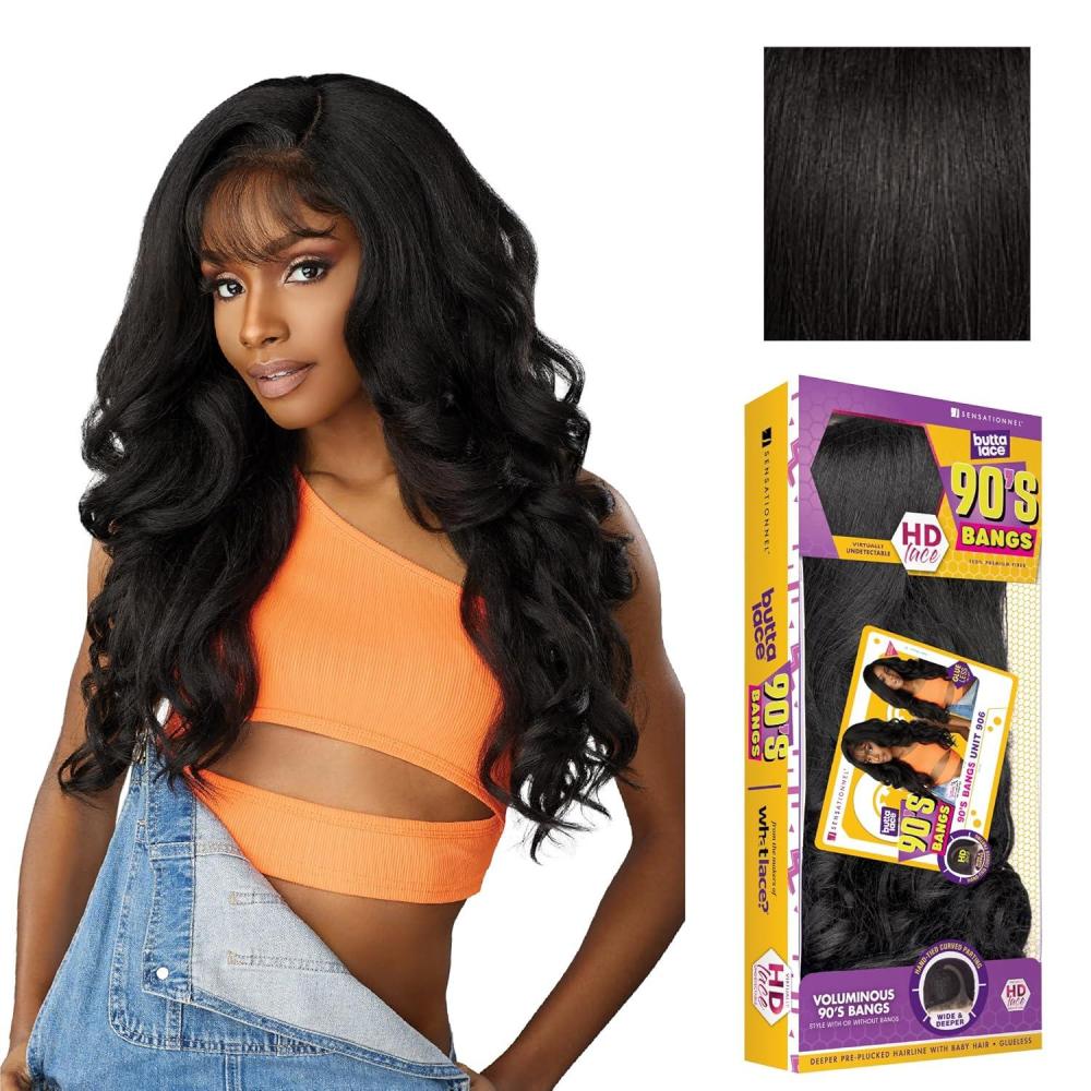 imageSensationnel Butta Lace 90Sbangs Wigs Unit 906 Glueless Wide Deep Part Synthetic Preplucked Hairline 1 JETBLACK1B OFFBLACK