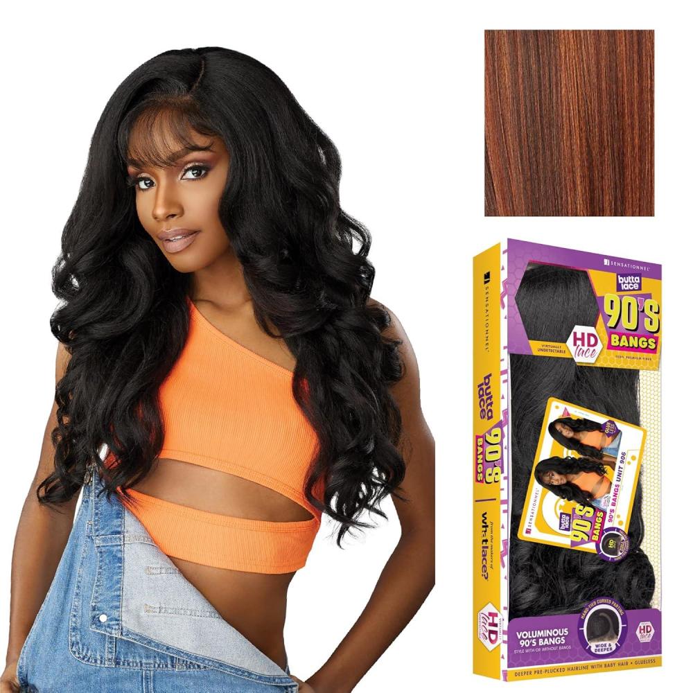 imageSensationnel Butta Lace 90Sbangs Wigs Unit 906 Glueless Wide Deep Part Synthetic Preplucked Hairline 1 JETBLACKBALAYAGECOPPER