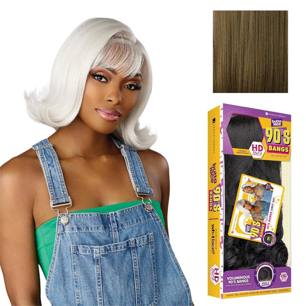 imageSensationnel Butta Lace 90Sbangs Wigs  Unit 907 Glueless Wide Deep Part Synthetic Preplucked Hairline 1 JETBLACKLIGHTASHBROWN