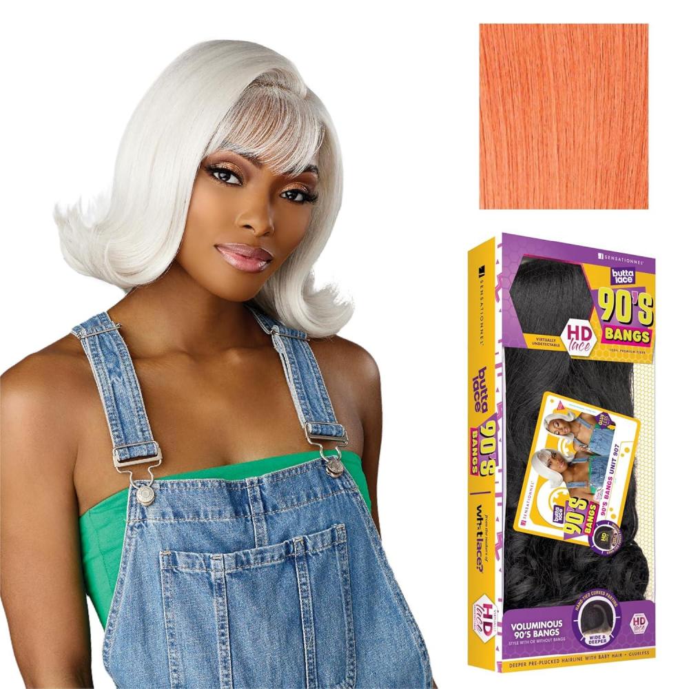 imageSensationnel Butta Lace 90Sbangs Wigs  Unit 907 Glueless Wide Deep Part Synthetic Preplucked Hairline 1 JETBLACKROSEGOLDCOPPER