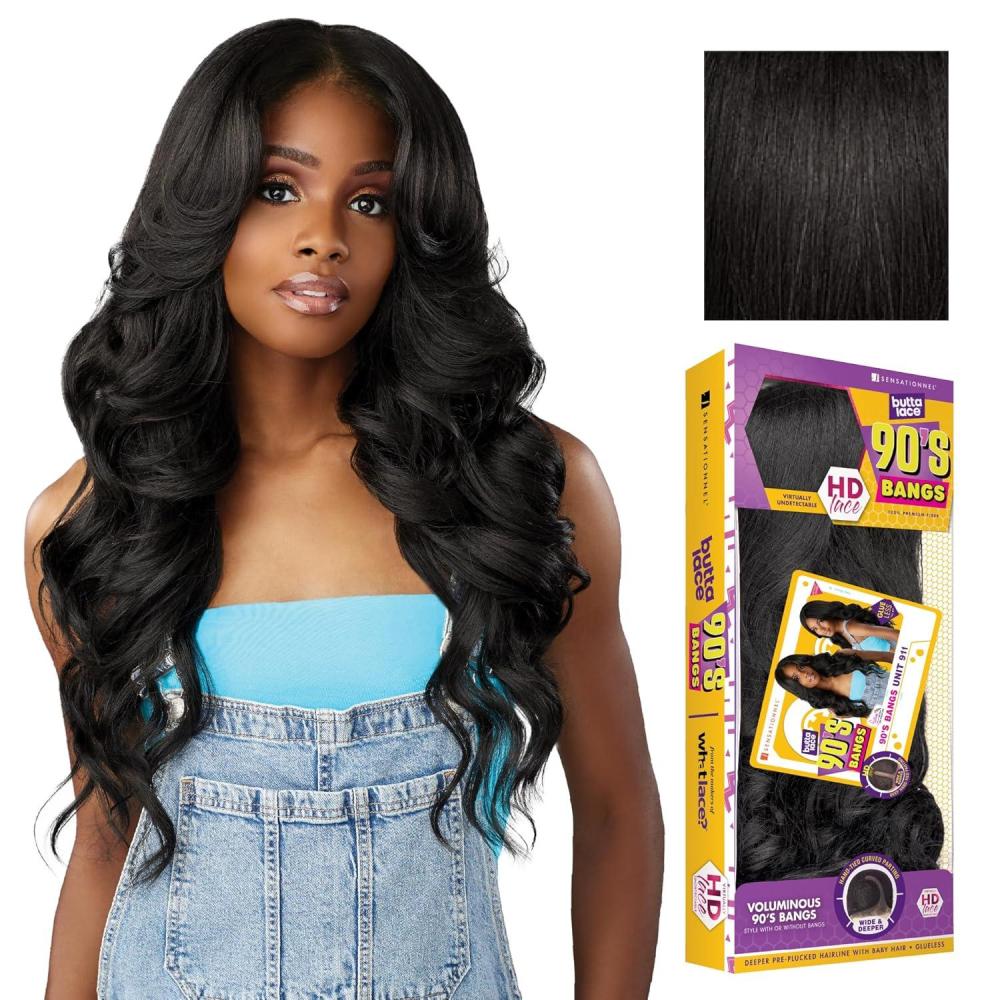 imageSensationnel Butta Lace 90Sbangs Wigs Unit 911 Glueless Wide Deep Part Synthetic Preplucked Hairline 1 JETBLACK1B OFFBLACK