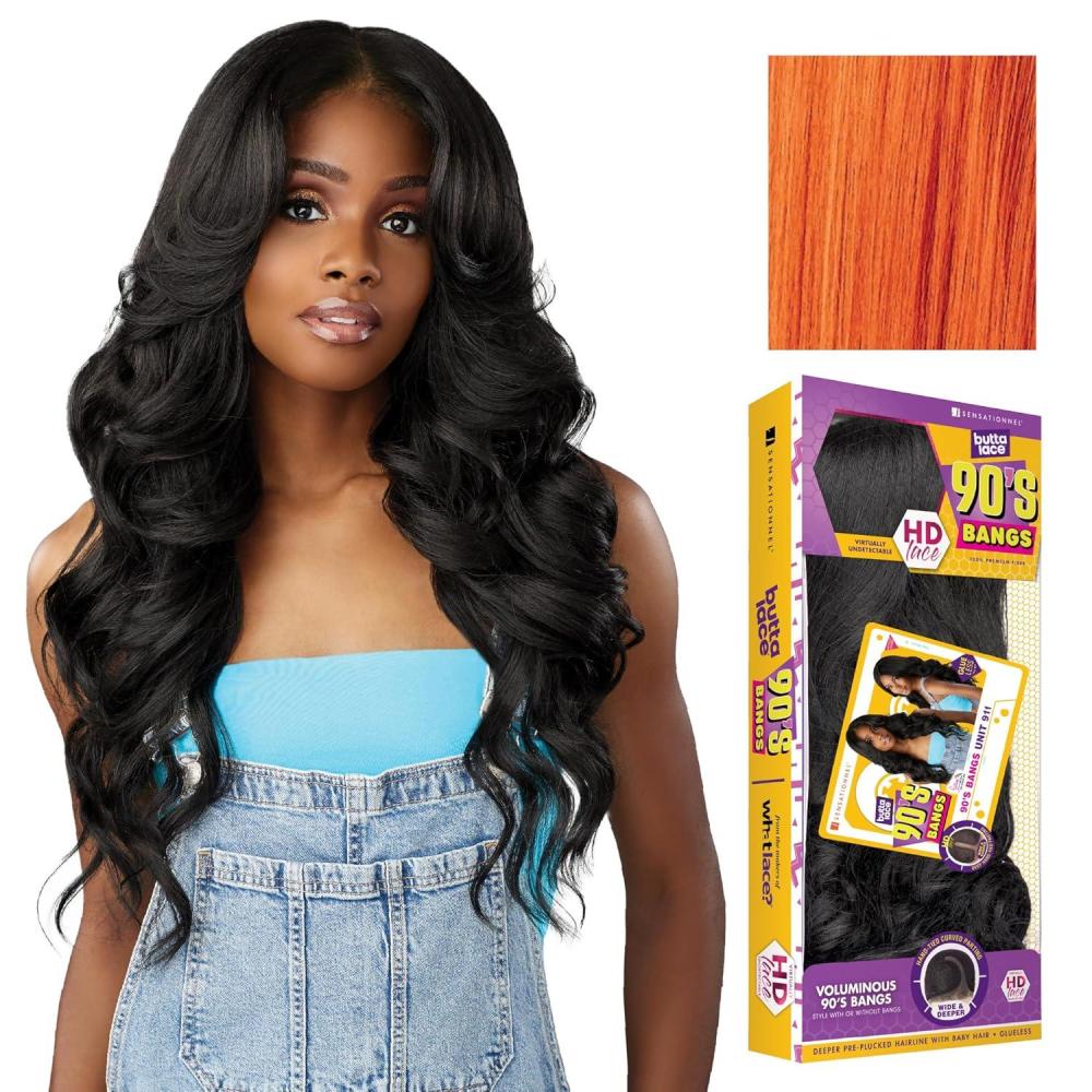 imageSensationnel Butta Lace 90Sbangs Wigs Unit 911 Glueless Wide Deep Part Synthetic Preplucked Hairline 1 JETBLACKGINGERCOPPER