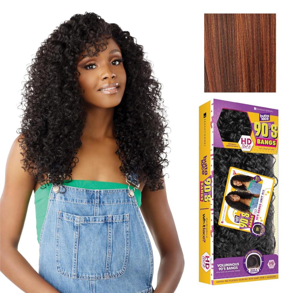 imageSensationnel Butta Lace 90Sbangs Wigs Unit 913 Glueless Wide Deep Part Synthetic Preplucked Hairline 1 JETBLACKBALAYAGECOPPER
