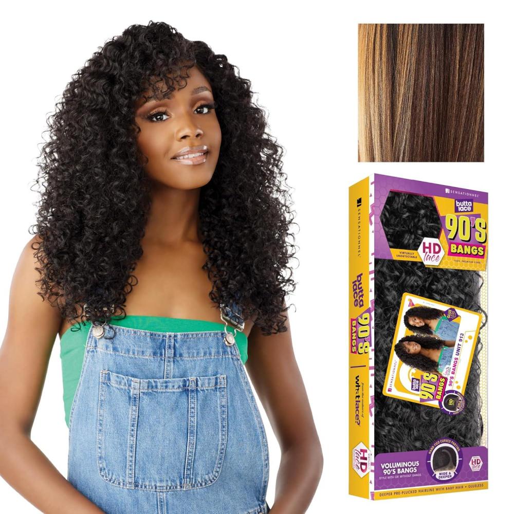 imageSensationnel Butta Lace 90Sbangs Wigs Unit 913 Glueless Wide Deep Part Synthetic Preplucked Hairline 1 JETBLACKBALAYAGESUNKISSED