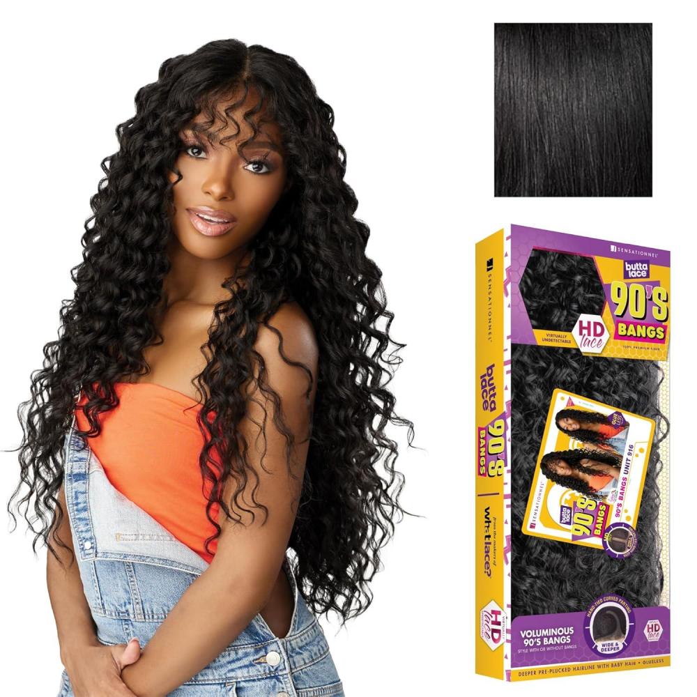 imageSensationnel Butta Lace 90Sbangs Wigs Unit 916 Glueless Wide Deep Center Part Synthetic Preplucked Hairline 1 JETBLACK1 JETBLACK