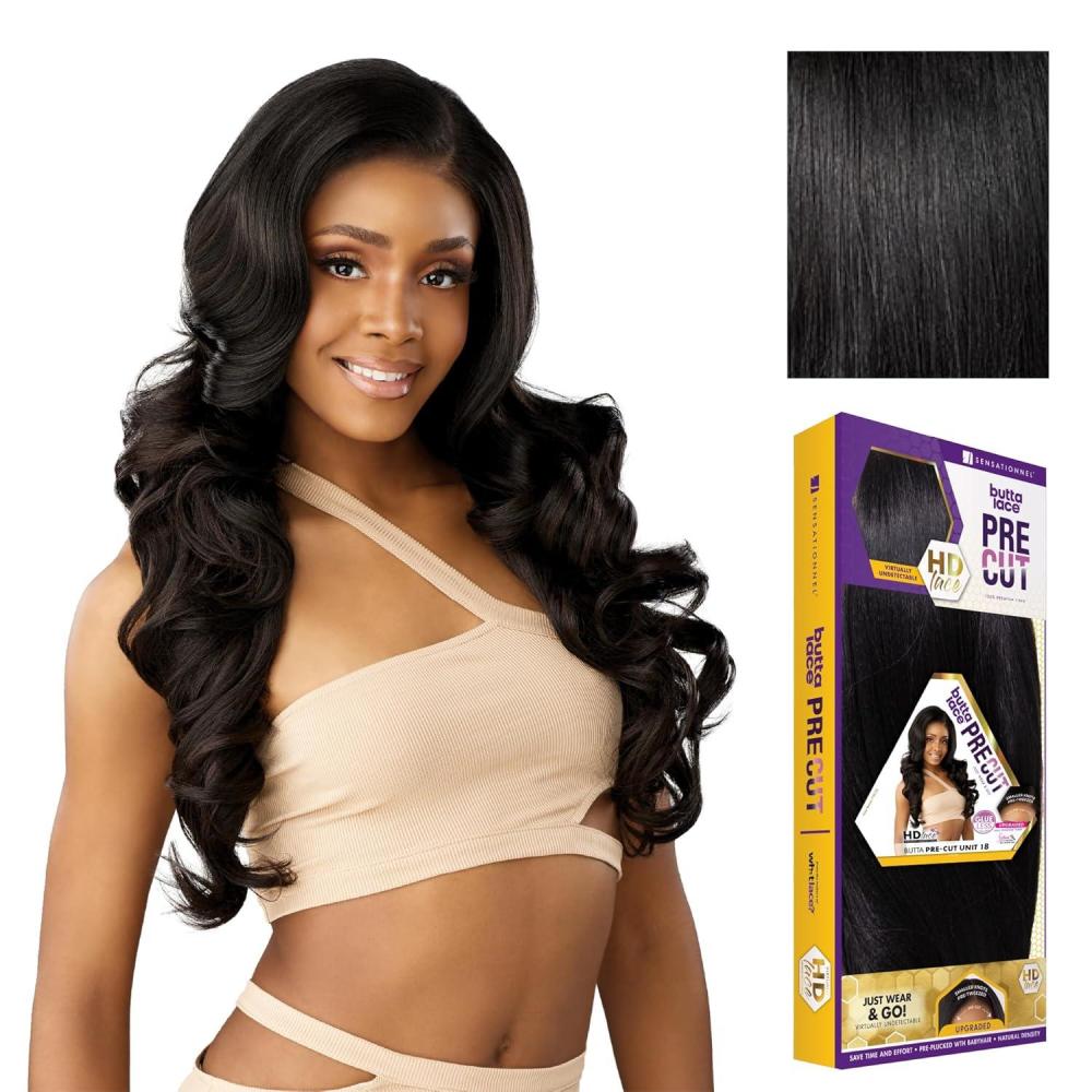 imageSensationnel Butta Lace Precut Wig  Unit 18 Glueless Extra Wide 5 Inch Deep Parting Synthetic Pre Tweezed Smaller Knot Hairline 1 JETBLACK1 JETBLACK