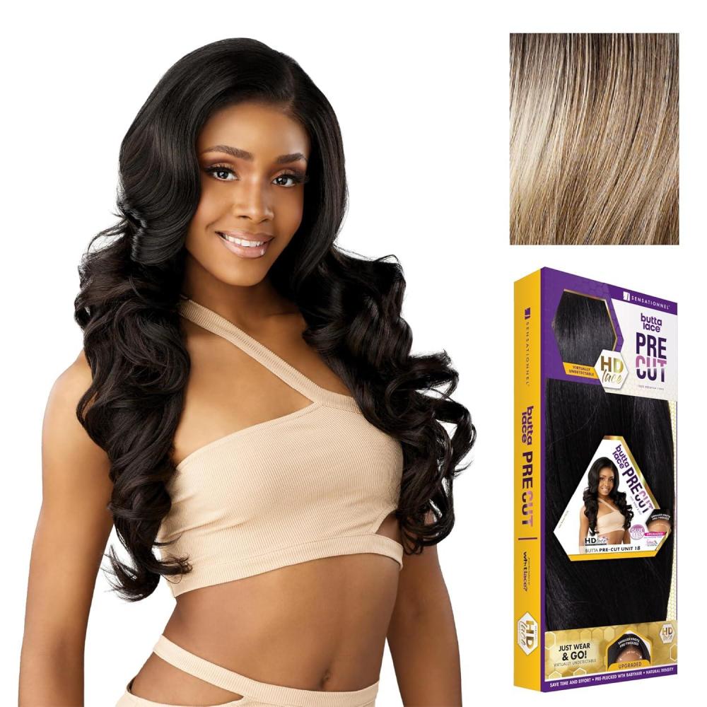 imageSensationnel Butta Lace Precut Wig Unit 18 Glueless Extra Wide 5 Inch Deep Parting Synthetic Pre Tweezed Smaller Knot Hairline 1 JETBLACKBALAYAGEASHBLONDE