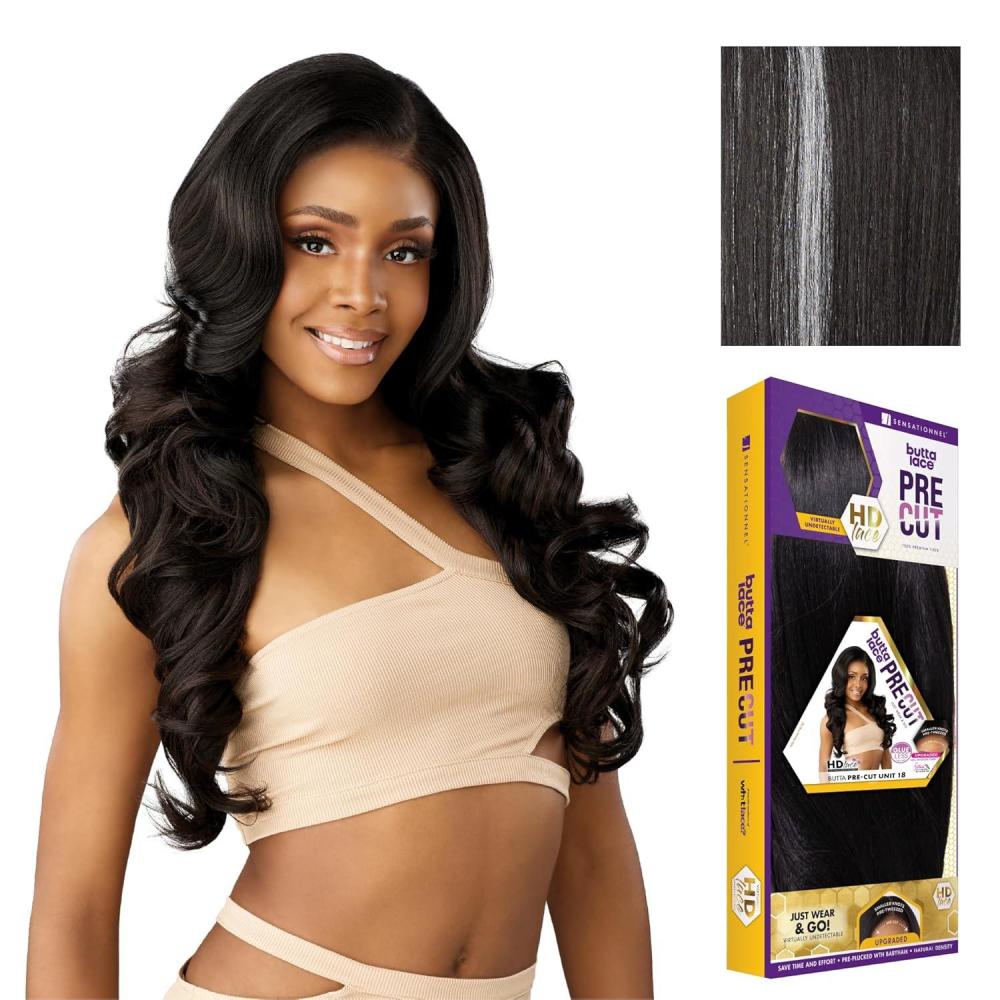 imageSensationnel Butta Lace Precut Wig Unit 18 Glueless Extra Wide 5 Inch Deep Parting Synthetic Pre Tweezed Smaller Knot Hairline 1 JETBLACKBALAYAGEPLATINUM