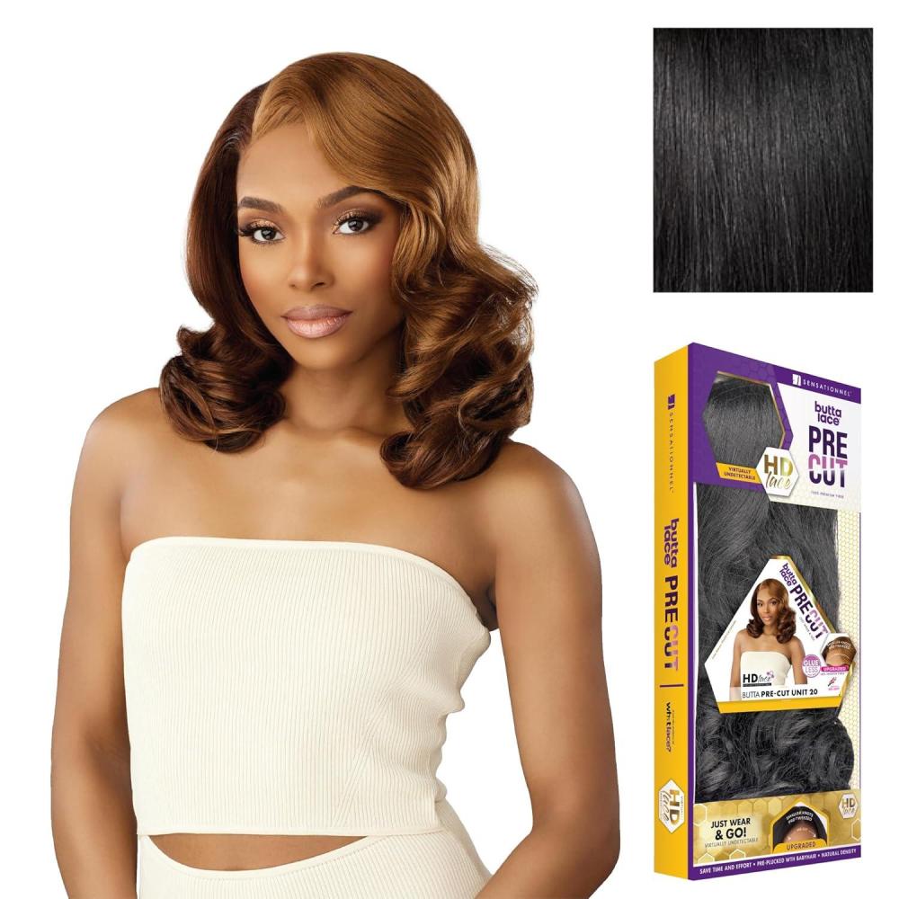 imageSensationnel Butta Lace Precut Wig Unit 20 Glueless Extra Wide 5 Inch Deep Parting Synthetic Pre Tweezed Smaller Knot Hairline COLORFLIPMOCHACCINO1 JETBLACK