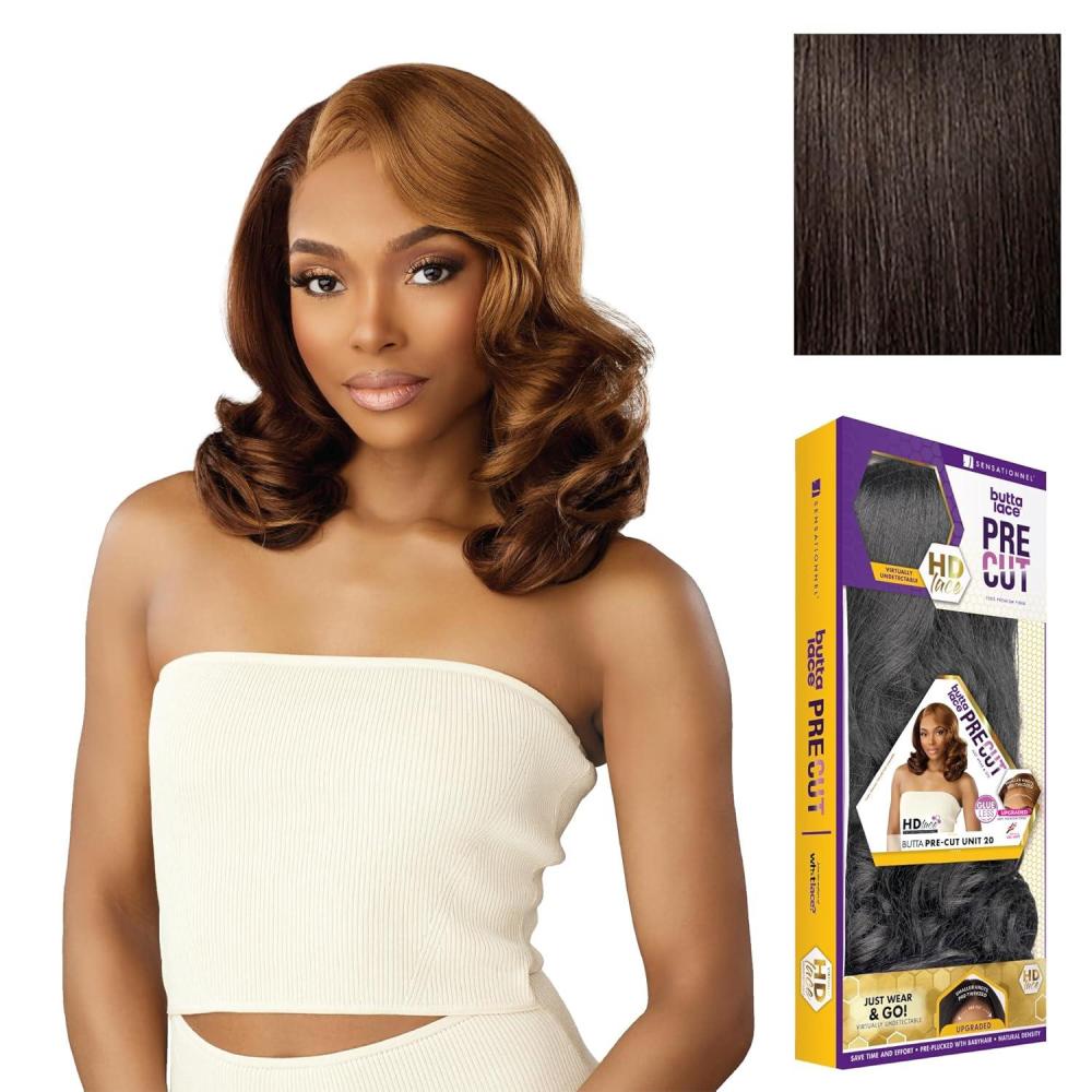 imageSensationnel Butta Lace Precut Wig  Unit 20 Glueless Extra Wide 5 Inch Deep Parting Synthetic Pre Tweezed Smaller Knot Hairline COLORFLIPMOCHACCINO2 DARKBROWN