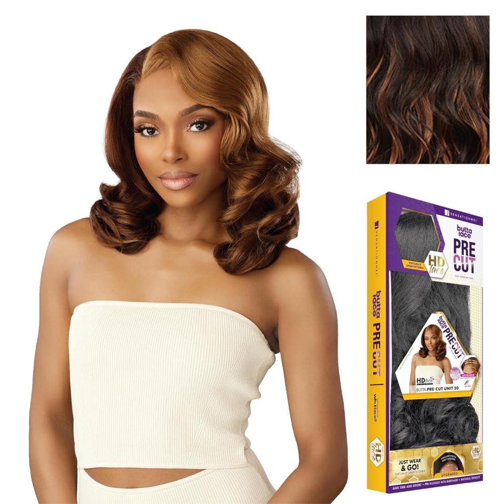 imageSensationnel Butta Lace Precut Wig Unit 20 Glueless Extra Wide 5 Inch Deep Parting Synthetic Pre Tweezed Smaller Knot Hairline COLORFLIPMOCHACCINOF1B30
