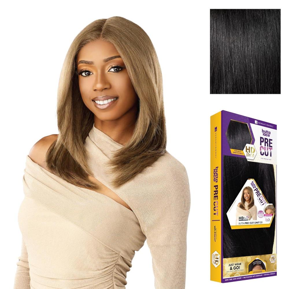 imageSensationnel Butta Lace Precut Wig Unit 21 Glueless Extra Wide 5 Inch Deep Parting Synthetic Pre Tweezed Smaller Knot Hairline 1 JETBLACK1 JETBLACK