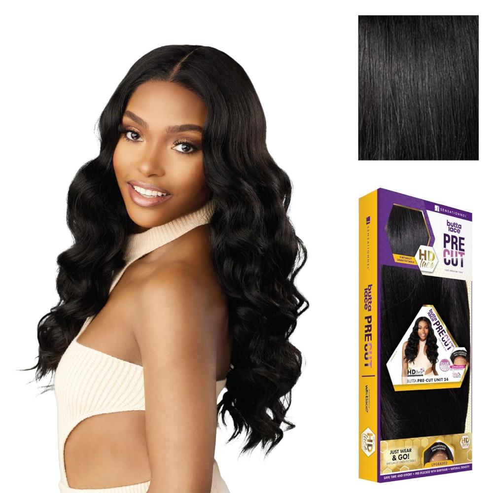 imageSensationnel Butta Lace Precut Wig  Unit 24 Glueless Extra Wide 5 Inch Deep Parting Synthetic Pre Tweezed Smaller Knot Hairline 1 JETBLACK1 JETBLACK