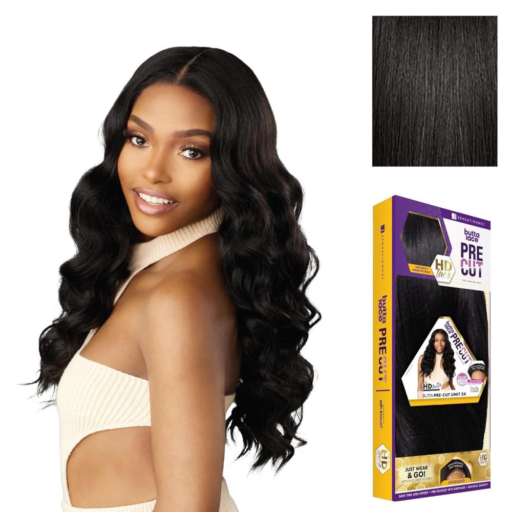 imageSensationnel Butta Lace Precut Wig Unit 24 Glueless Extra Wide 5 Inch Deep Parting Synthetic Pre Tweezed Smaller Knot Hairline 1 JETBLACK1B OFFBLACK