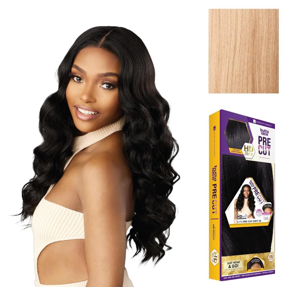 imageSensationnel Butta Lace Precut Wig Unit 24 Glueless Extra Wide 5 Inch Deep Parting Synthetic Pre Tweezed Smaller Knot Hairline 1 JETBLACKASHPEACHBLONDE