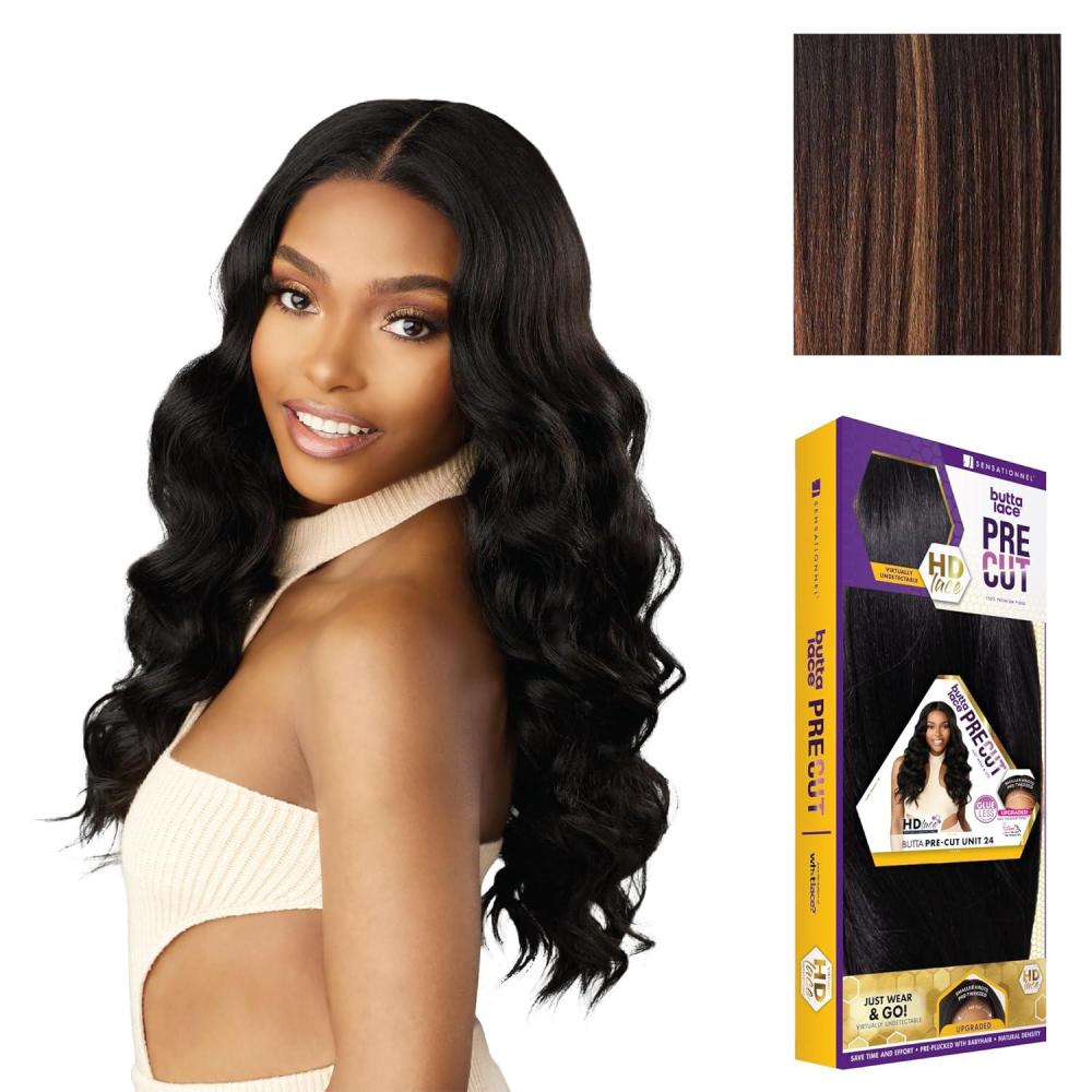 imageSensationnel Butta Lace Precut Wig Unit 24 Glueless Extra Wide 5 Inch Deep Parting Synthetic Pre Tweezed Smaller Knot Hairline 1 JETBLACKBALAYAGECHOCOLATE