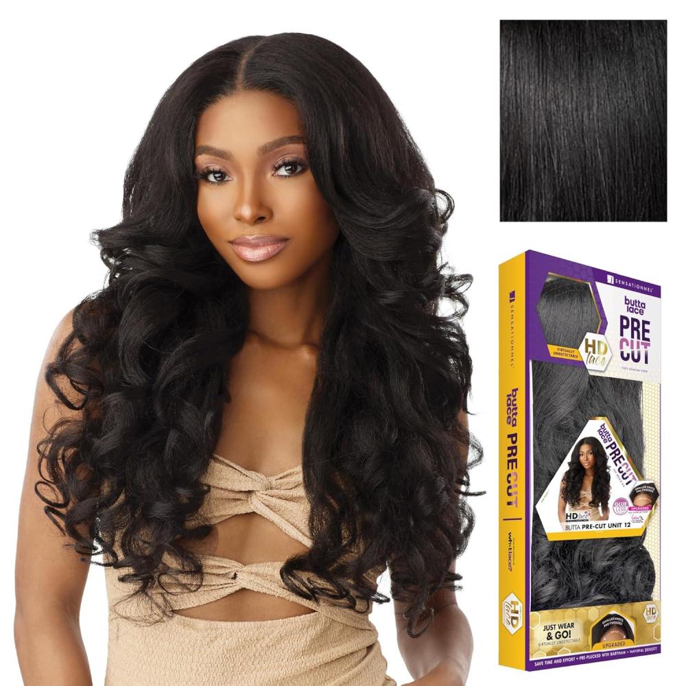 imageSensationnel Butta Lace Precut Wigs Unit 12 Glueless Extra Wide 5 Inch Deep Parting Synthetic Pre Tweezed Smaller Knot Hairline 1 JETBLACK1 JETBLACK