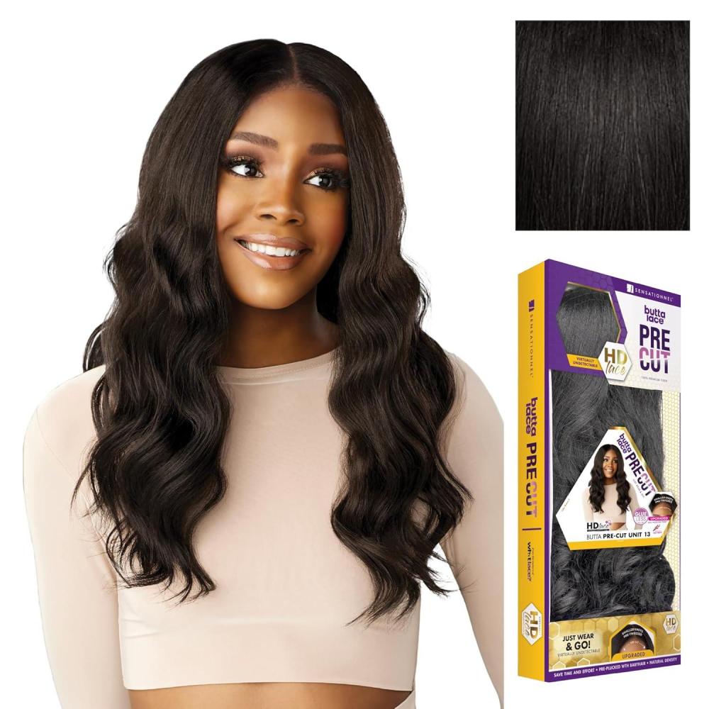 imageSensationnel Butta Lace Precut Wigs  Unit 13 Glueless Extra Wide 5 Inch Deep Parting Synthetic Pre Tweezed Smaller Knot Hairline 1 JETBLACK1B OFFBLACK