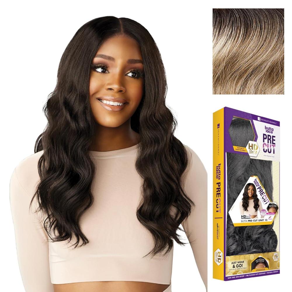 imageSensationnel Butta Lace Precut Wigs  Unit 13 Glueless Extra Wide 5 Inch Deep Parting Synthetic Pre Tweezed Smaller Knot Hairline 1 JETBLACKBALAYAGEASHBLONDE