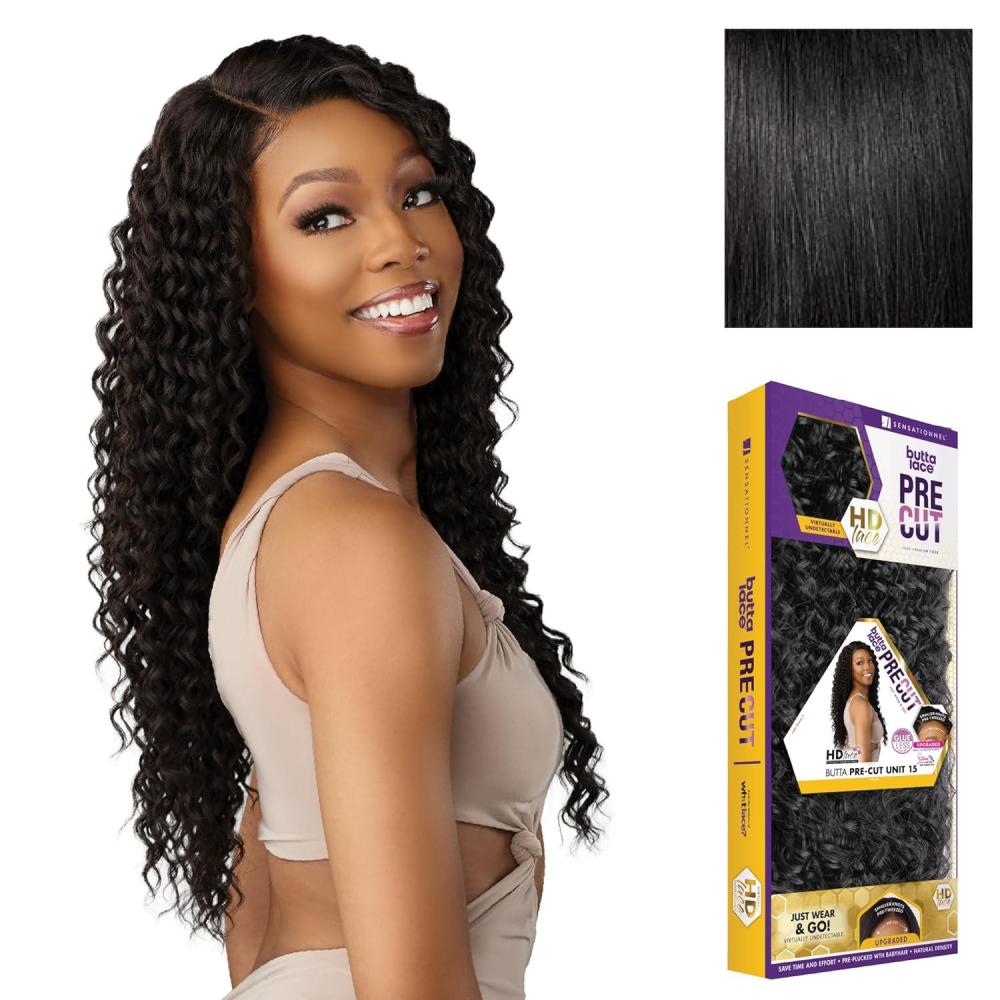 imageSensationnel Butta Lace Precut Wigs Unit 15 Glueless Extra Wide 5 Inch Deep Parting Synthetic Pre Tweezed Smaller Knot Hairline 1 JETBLACK1 JETBLACK