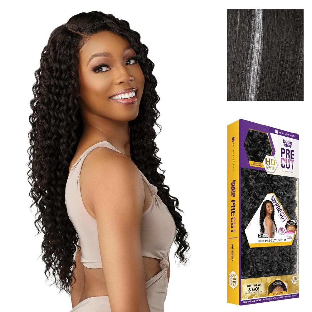 imageSensationnel Butta Lace Precut Wigs  Unit 15 Glueless Extra Wide 5 Inch Deep Parting Synthetic Pre Tweezed Smaller Knot Hairline 1 JETBLACKBALAYAGEPLATINUM