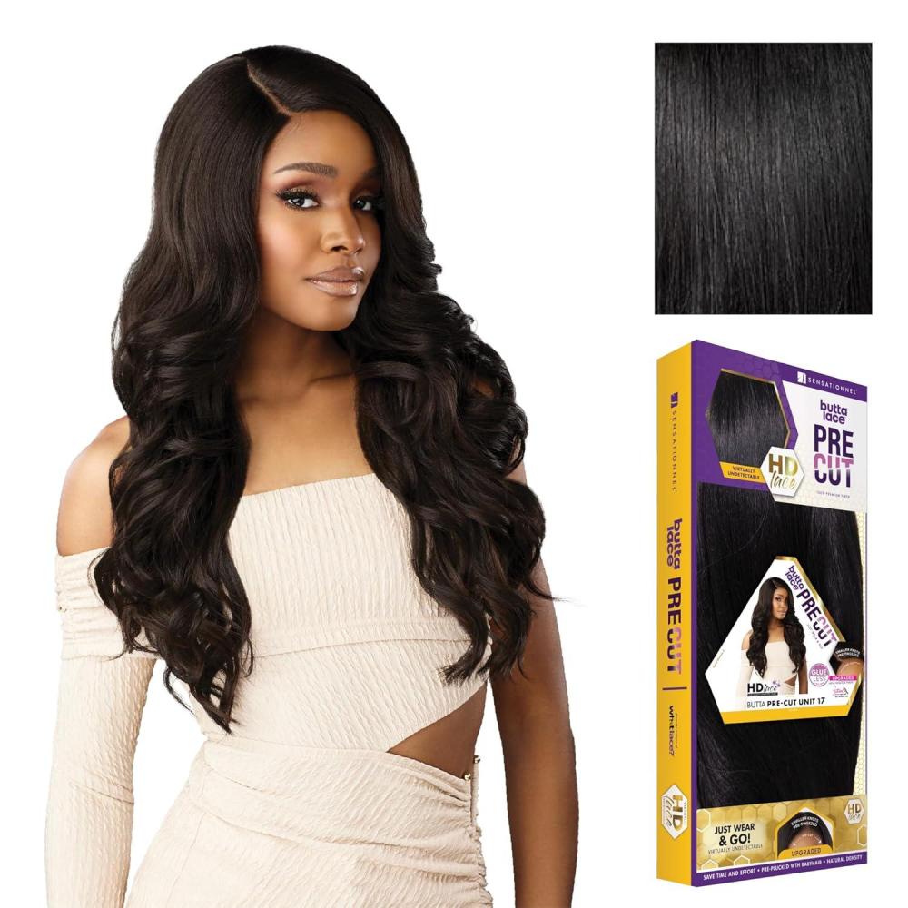 imageSensationnel Butta Lace Precut Wigs Unit 17 Glueless Extra Wide 5 Inch Deep Parting Synthetic Pre Tweezed Smaller Knot Hairline 1 JETBLACK1 JETBLACK