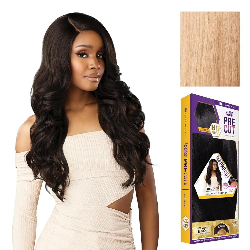imageSensationnel Butta Lace Precut Wigs  Unit 17 Glueless Extra Wide 5 Inch Deep Parting Synthetic Pre Tweezed Smaller Knot Hairline 1 JETBLACKASHPEACHBLONDE