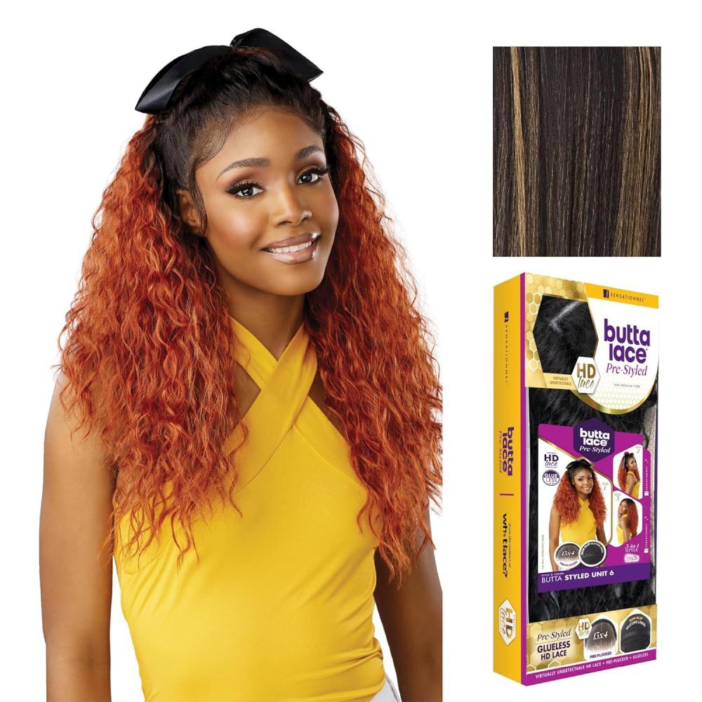 imageSensationnel Butta Lace Prestyled Wigs Unit 6 Glueless 13x4 Hand Tied Deep Lacepart Synthetic Preplucked Hairline 1 JETBLACKBALAYAGEGOLD
