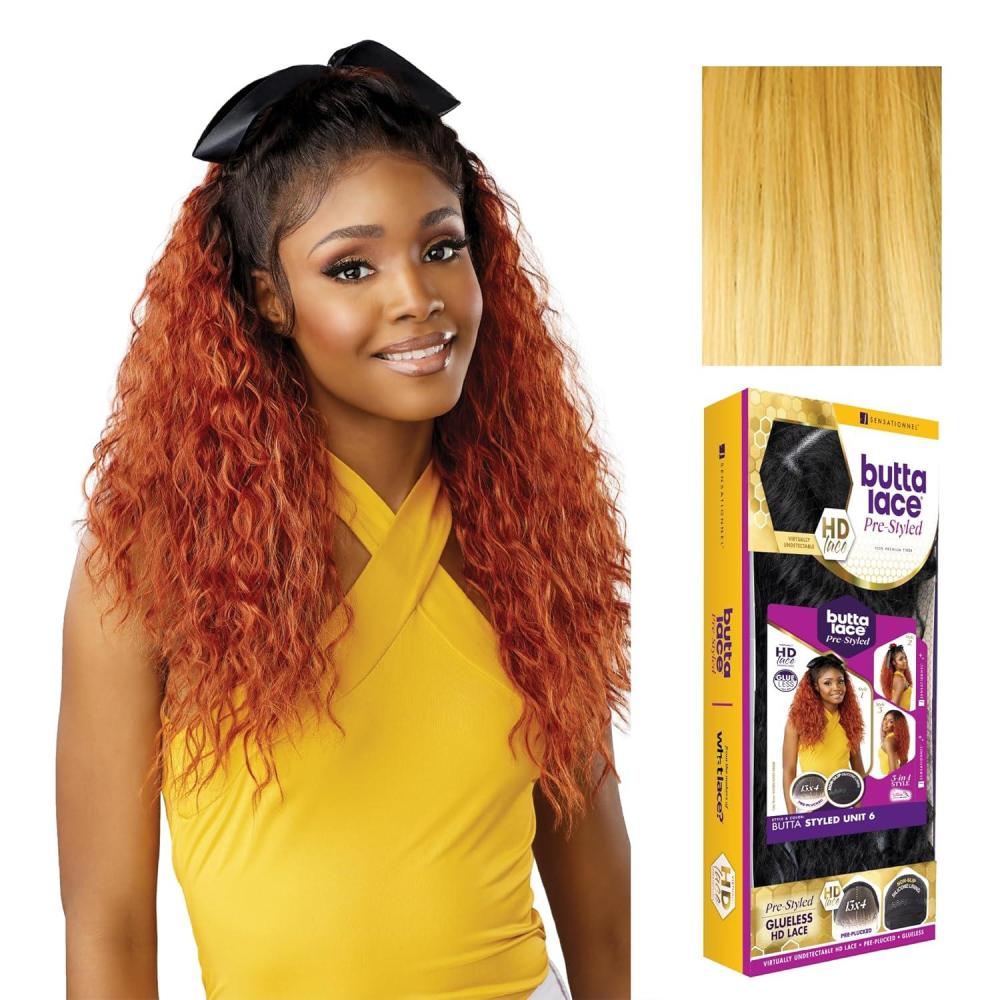 imageSensationnel Butta Lace Prestyled Wigs Unit 6 Glueless 13x4 Hand Tied Deep Lacepart Synthetic Preplucked Hairline 1 JETBLACKHONEYBLONDE