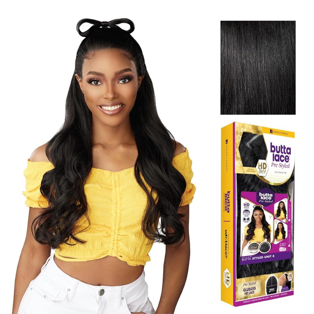 imageSensationnel Butta Lace Prestyled Wigs Unit 8 Glueless 13x4 Hand Tied Deep Lace Part Synthetic Preplucked Hairline 1 JETBLACK1 JETBLACK