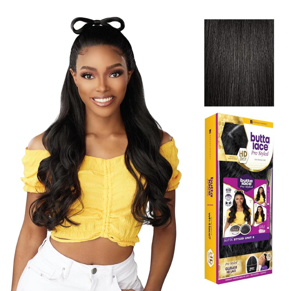 imageSensationnel Butta Lace Prestyled Wigs Unit 8 Glueless 13x4 Hand Tied Deep Lace Part Synthetic Preplucked Hairline 1 JETBLACK1B OFFBLACK