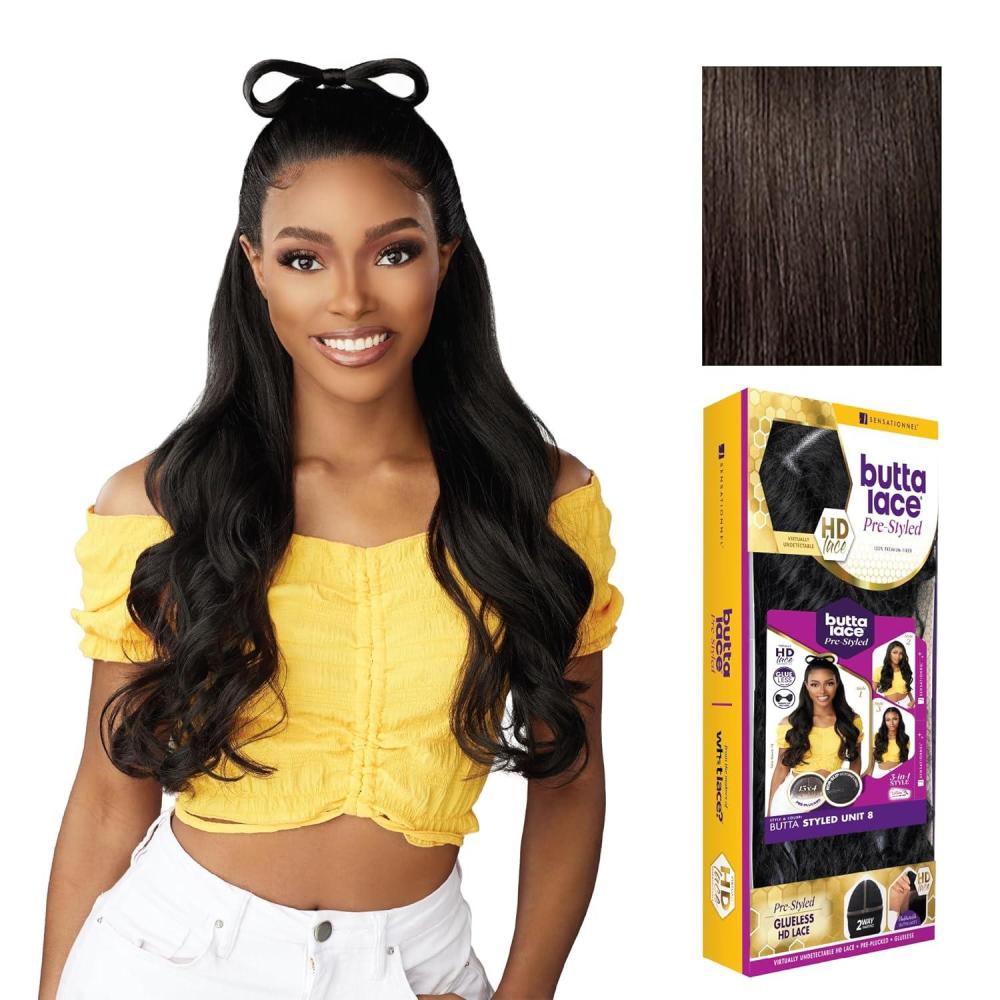 imageSensationnel Butta Lace Prestyled Wigs Unit 8 Glueless 13x4 Hand Tied Deep Lace Part Synthetic Preplucked Hairline 1 JETBLACK2 DARKBROWN