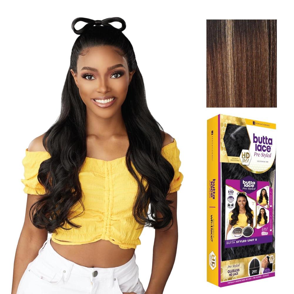 imageSensationnel Butta Lace Prestyled Wigs Unit 8 Glueless 13x4 Hand Tied Deep Lace Part Synthetic Preplucked Hairline 1 JETBLACKBALAYAGECARAMEL