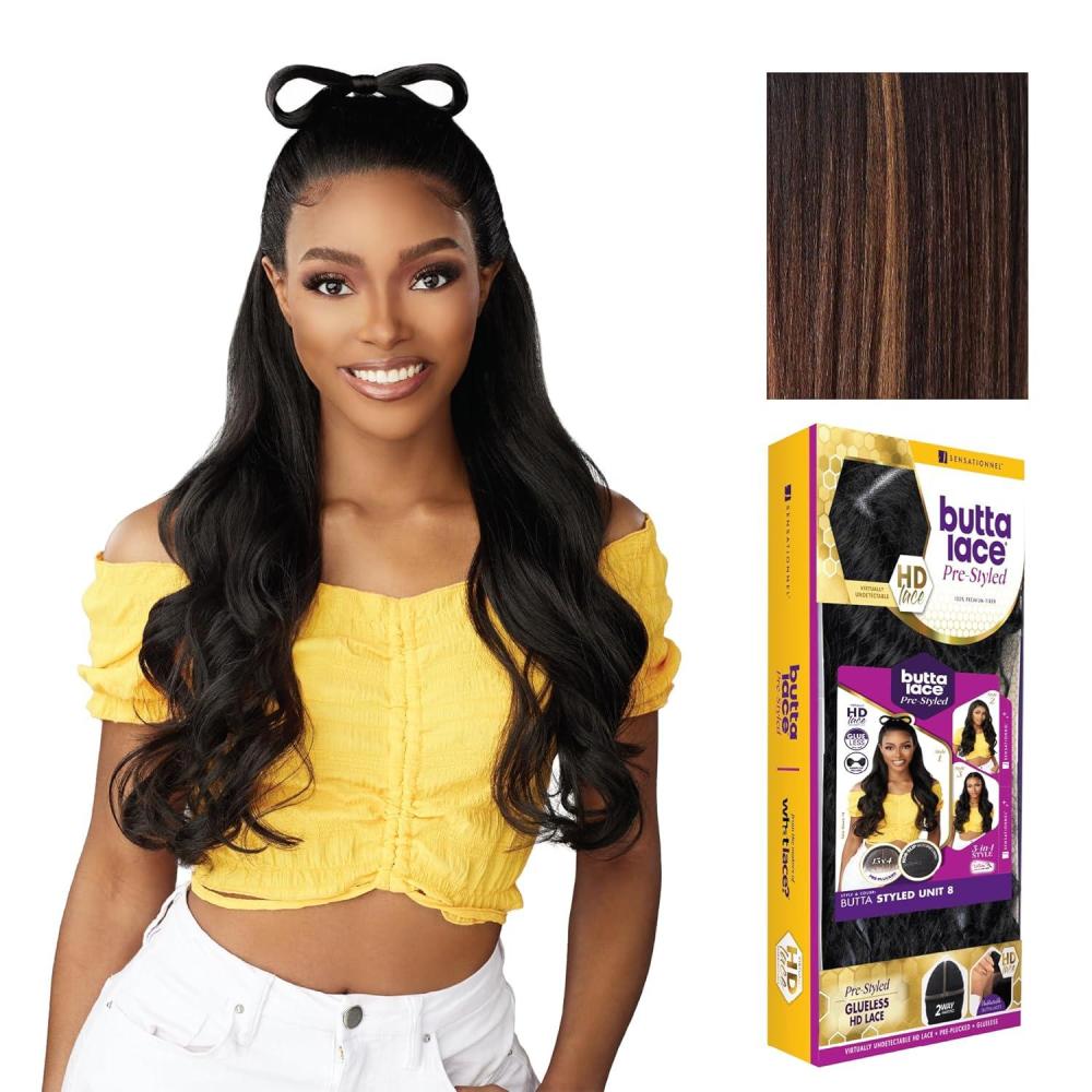 imageSensationnel Butta Lace Prestyled Wigs Unit 8 Glueless 13x4 Hand Tied Deep Lace Part Synthetic Preplucked Hairline 1 JETBLACKBALAYAGECHOCOLATE